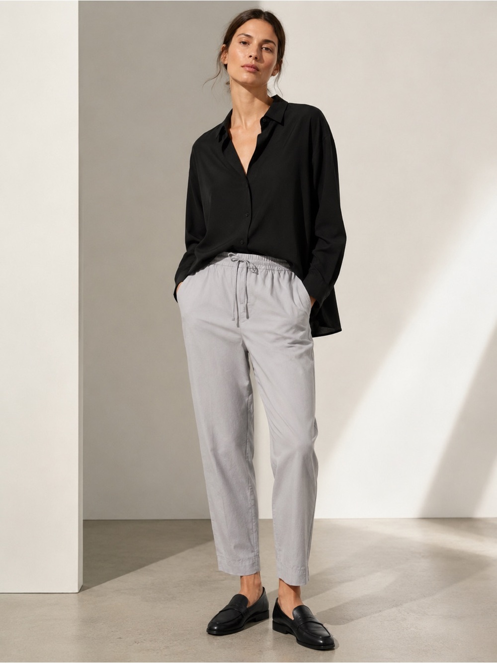 COS Grey Cotton Twill Tapered Pull-On Pants Size 8
